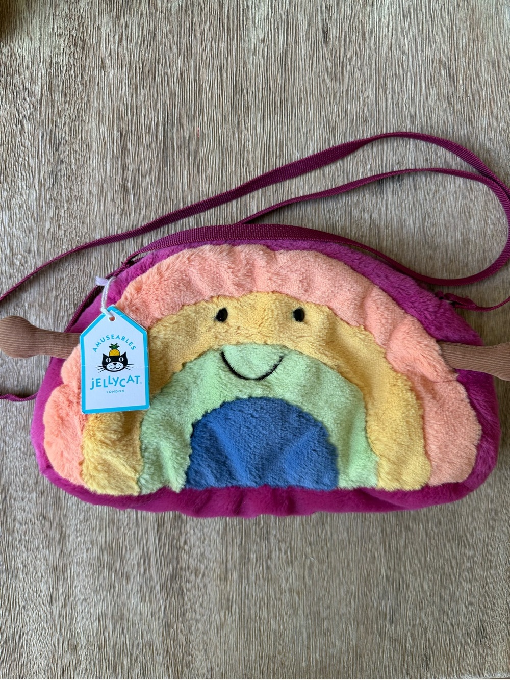 Jellycat Rainbow Crossbody Purse Bag NWT Plush Zip Kids Rare Cute